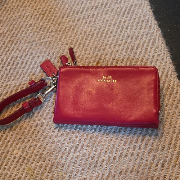Coach Red‎ Leather Wristlet Clutch - Picture 1 of 9